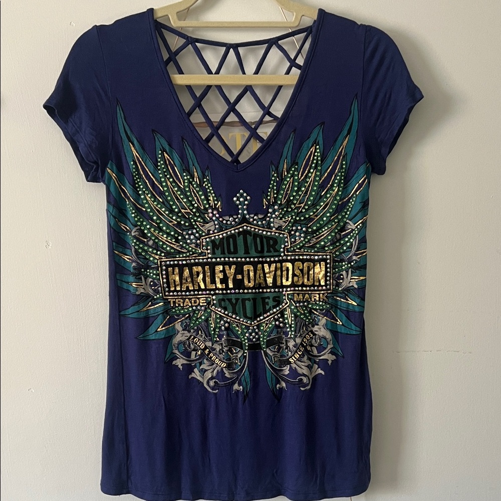 Harley-Davidson Women's Blue Winged Graphic Tee